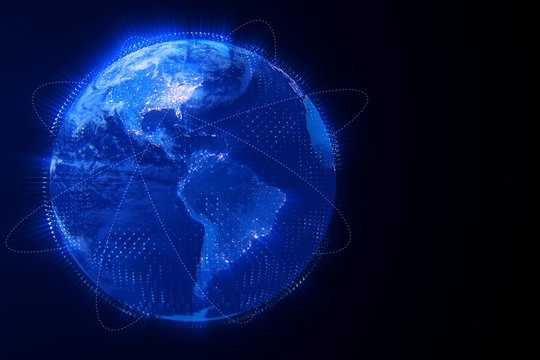 3d digital rendering blue planet earth globe, with glow connection, internet network media technology globalization concept, some elements of this image furnished by NASA