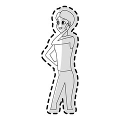 pretty young woman on the phone icon image vector illustration design 