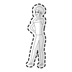 pretty young woman on the phone icon image vector illustration design 