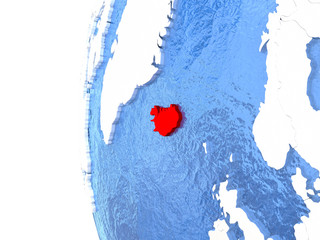 Iceland on globe
