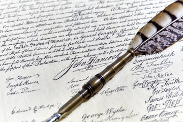 US Constitution John Hancock Signature with a Quill Pen