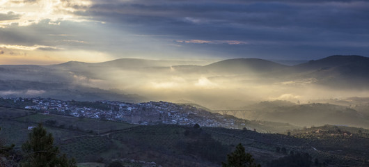 Guadalupe town at sunrise, Spain. Panoramic
