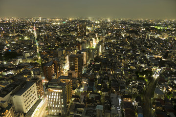東京都市風景　夜景　世田谷区の街並　