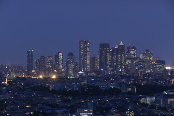 東京都市風景　新宿高層ビル群　夜景　