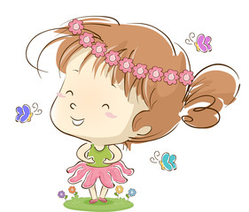Kid Girl Ballerina Floral Butterflies