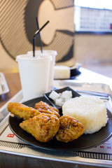 deep fried chicken with white rice