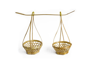 Obraz premium basket bamboo for carry a yoke on a shoulder pole