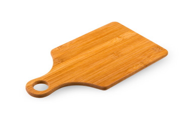 wooden cutting board on white