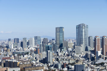 Fototapeta na wymiar 東京都心の街並　クローズアップ　港区　六本木　赤坂　高層ビル群と密集するマンション