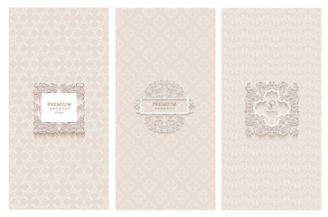 Collection of design elements, labels,icon and frames for packaging and design of luxury products. with paper art design Isolated on brown background. vector illustration