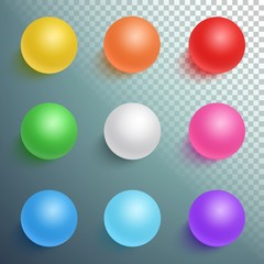 Illustration of Photorealistic Vector Ball Set Template Isolated on Transparent Background. Bright Colors Vector Sphere