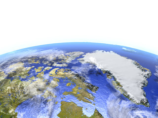 Fototapeta premium Northern Canada and Greenland on realistic model of Earth