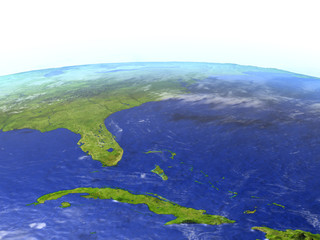 East coast of USA on realistic model of Earth