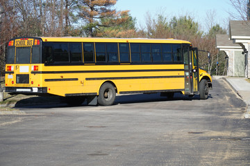 Plakat school bus in residential area 