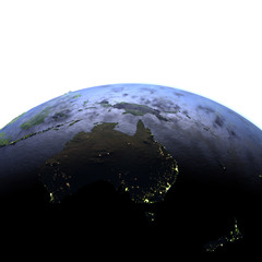 Australia at night on realistic model of Earth