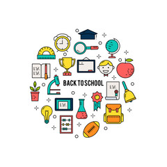 Illustration of symbols school items icon.