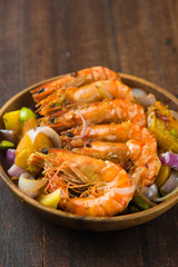 chilli prawns in traditional setting