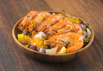 chilli prawns in traditional setting