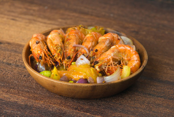 chilli prawns in traditional setting