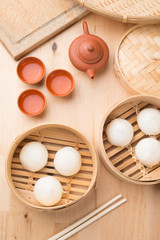 bao , chinese food top down view