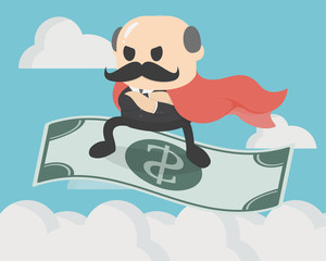businessman standing on money flying