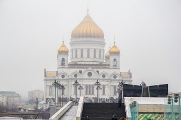 Fototapeta na wymiar Cathedral of Christ the Savior in the spring fog