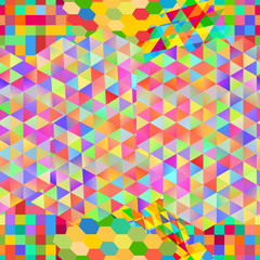 Seamless pattern with gainbow colored glitch styled bright messy shapes
