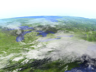 Big lakes on realistic model of Earth