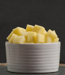Sliced, peeled raw potatoes
