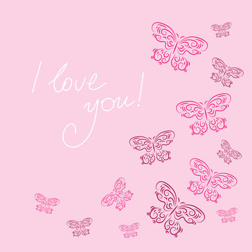 Stylish card with butterflies on a pink background