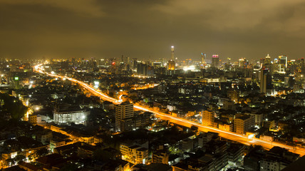Fototapeta na wymiar Traffic at night, View Point on a Sky, Bangkok, Thailand