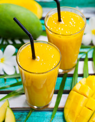 Fresh tropical fruit smoothie mango juice.