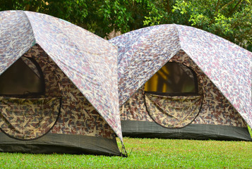 Campsite tent on filed for travel background