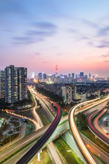 Fototapeta na wymiar urban traffic with cityscape in modern city of China.