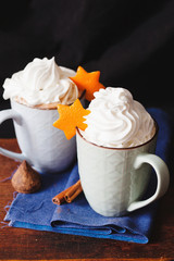 Morning coffee with cream and cinnamon