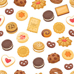 Different cookie cake isolated vector seamless pattern