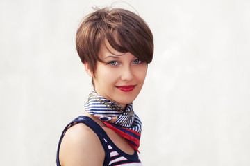 Happy young fashion woman walking outdoor