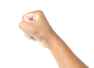 Image of male showing fist isolated over white