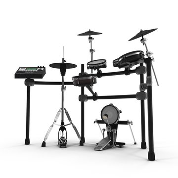 Electronic Drum Kit on white. 3D illustration