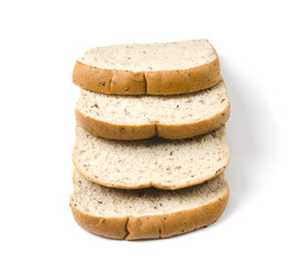 The cut loaf of bread with reflection isolated on white
