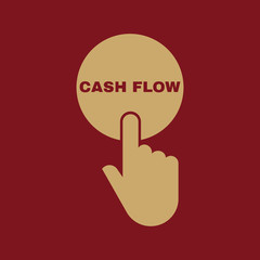 Hand pressing a button with the text CASH FLOW icon. Finance, business, investment symbol. Flat design. Stock - Vector illustration