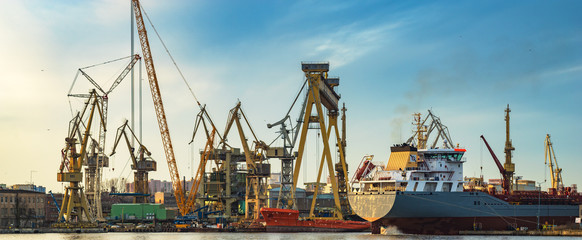 Obraz premium Szczecin ,Poland-January 2017:industrial areas of the former shipyard in Szczecin in Poland, currently being revitalized