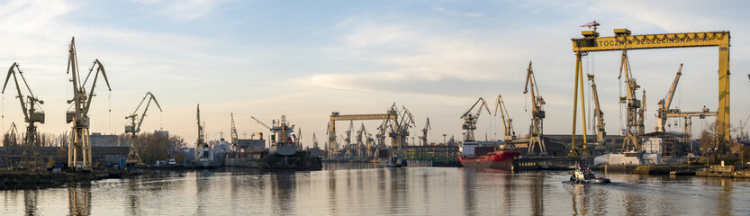 Szczecin ,Poland-January 2017:industrial areas of the former shipyard in Szczecin in Poland, currently being revitalized - obrazy, fototapety, plakaty