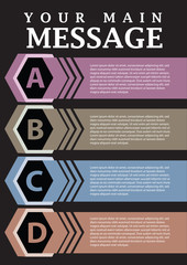 Simple layout design with Alphabet bullet points and copy space on ribbon isolated on Black