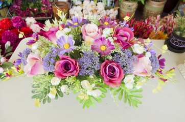 Colorful flowers in a flower shop on a market