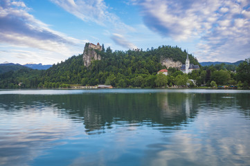 Fototapeta na wymiar castle on the rock above Lake Bled