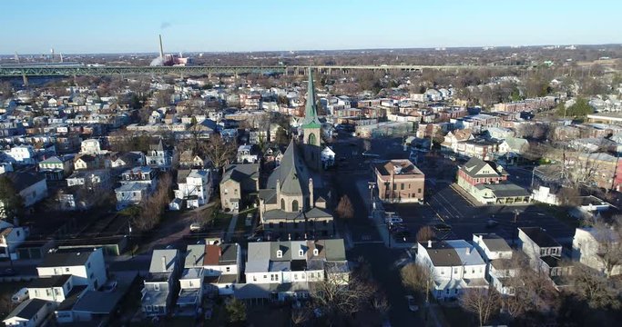 Aerial View of Delaware Riverfront Community and Port City Gloucester New Jersey