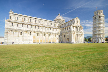 Fototapeta premium Piazza dei miracoli, with the Basilica and the leaning tower. Pisa, Italy.