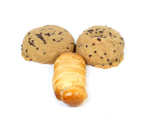 male penis and testicles concept eggs with sausage and bread isolated on white