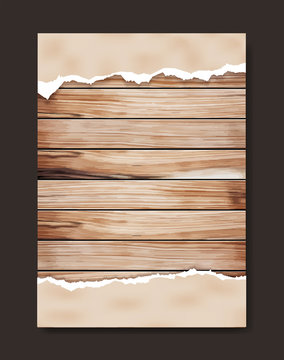 Grunge paper on wooden wall, Vector illustration design in A4 size ( Image trace of wooden background )
